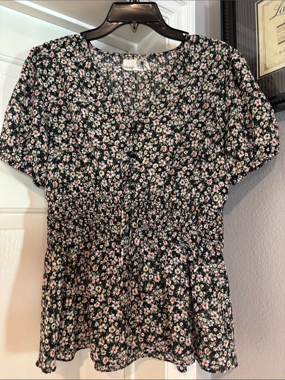 everleigh Black Floral Short Sleeve Smocked Peplum Blouse